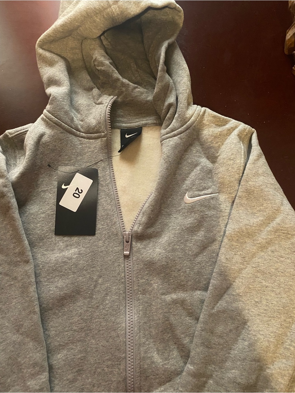 Nike Light Grey Full-Zip Hooded Sweatshirt with White Swoosh